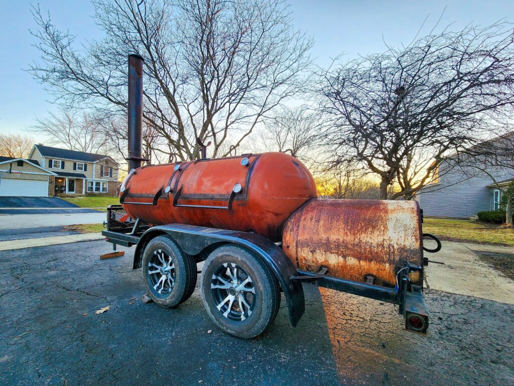 Chicago BBQ rentals - 500 gallon Primitive Pits smoker trailer